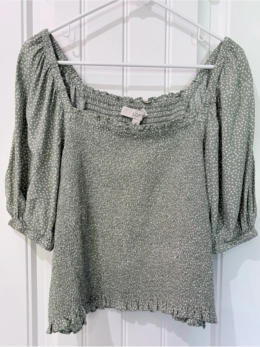 Loft Sage Green Smocked Top
